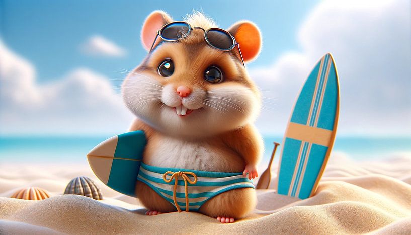 Sunbathing hamster on the beach by artefacti