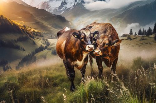 Des vaches dans les montagnes sur Marjolein Deelen