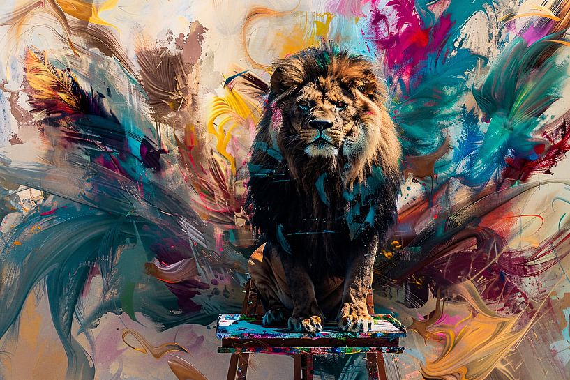 Abstrakter Löwe in leuchtenden Farben von Art & Soul Creations
