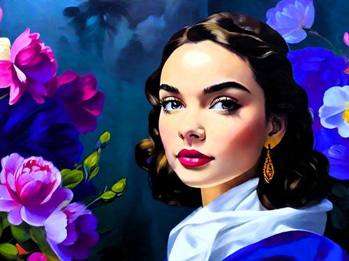 Digitaal schoonheidsportret met bloemen