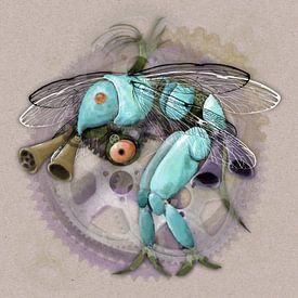 Blue wasp digital painting by Bianca Wisseloo