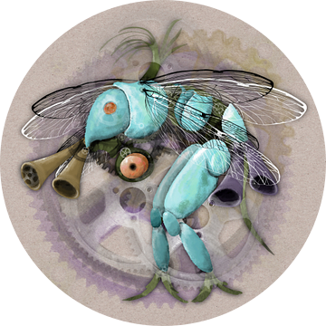 Blauwe wesp digitaal schilderij van Bianca Wisseloo