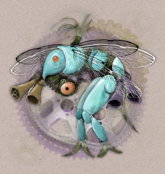 Blue wasp digital painting by Bianca Wisseloo