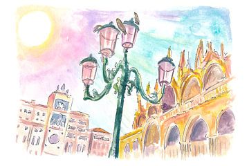 San Marcoplein met klokkentoren, basiliek en Venetiaanse lantaarn van Markus Bleichner