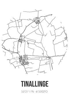 Tinallinge (Groningen) | Landkaart | Zwart-wit van MijnStadsPoster