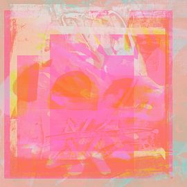 Abstracte organische vormen in pastel en neonkleuren. Oranje en roze. van Dina Dankers