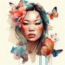Watercolor Floral Asian Woman #1 by Chromatic Fusion Studio thumbnail