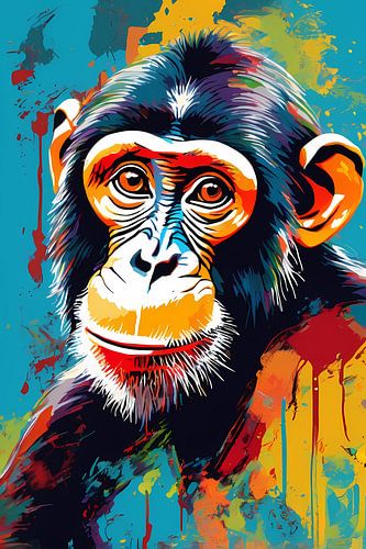 Portrait coloré d'un chimpanzé