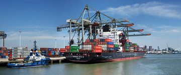 Containerschip in Rotterdam van Vincent van Kooten