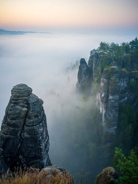 Fog on the Ferdinandstein - Saxon Switzerland (Elbe Sandstone Mountains) by t.ART