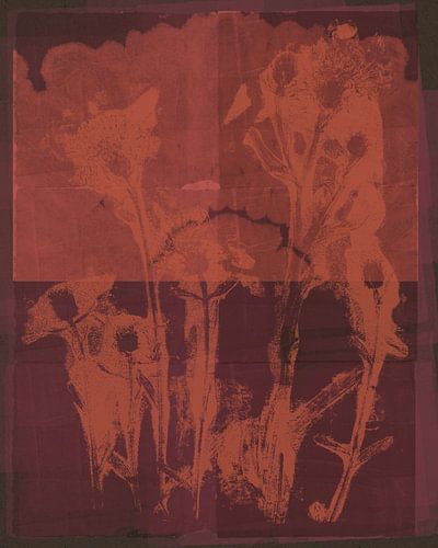 Moderne botanische kunst. Bloemen in warm terracotta en bruin.