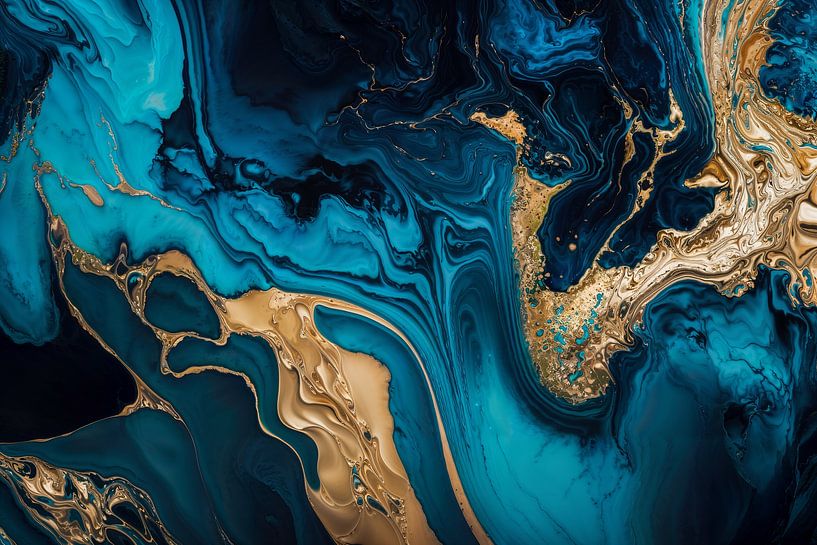 Marble gold blue black 2 by Digitale Schilderijen