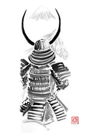 samurai watching fuji sur Péchane Sumie