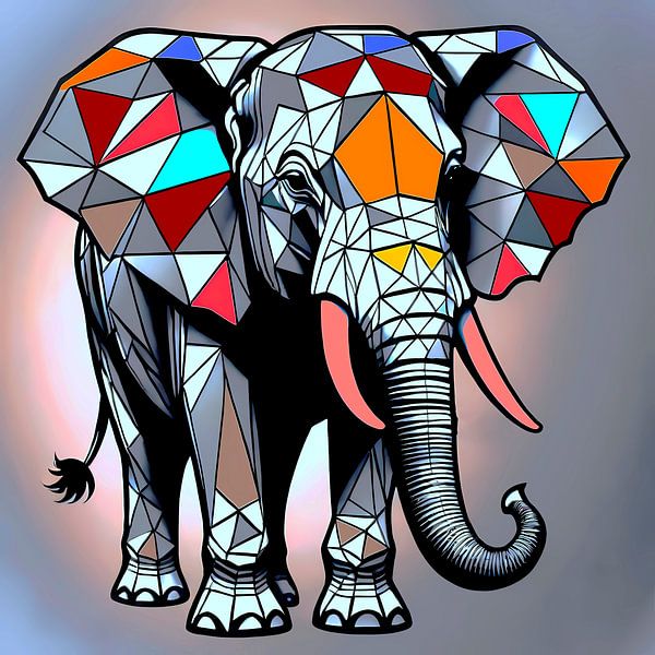 Crystal Elephant Bull - Coloured Contrast Illustration by A.D. Digital ART