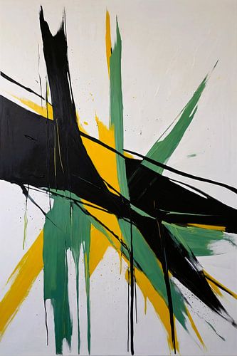 Abstracte dynamiek in zwart, wit en geel