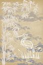 Beige Wall Decoration with Stork, Reed and Water - Minimalist Nature Art by Rozy art thumbnail