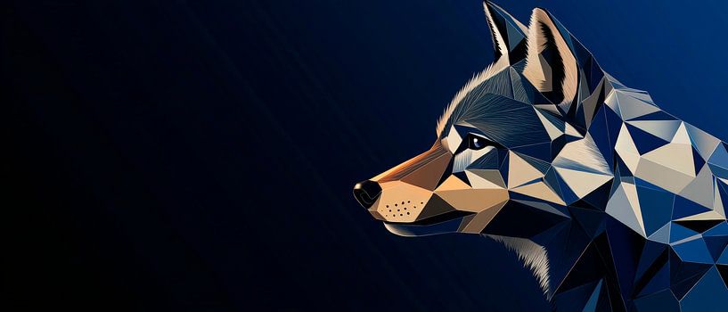 Geometric wolf portrait in blue by Poster Art Shop