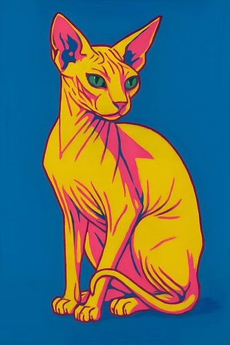 Naakte kat pop-art schilderij.