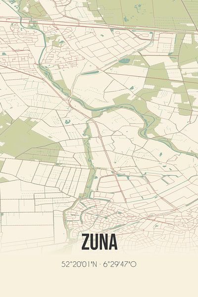 Carte ancienne de Zuna (Overijssel) par Affiches de lieux