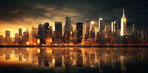 Abstrakte Skyline von Manhattan im Abendlicht