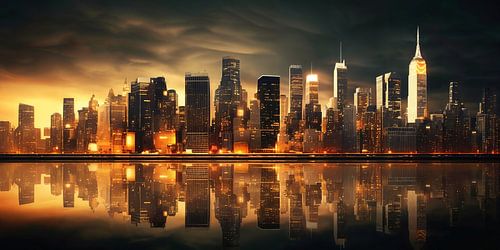 Abstracte skyline van Manhattan in het avondlicht