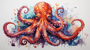 Orange Aquarell-Oktopus auf weißem Hintergrund