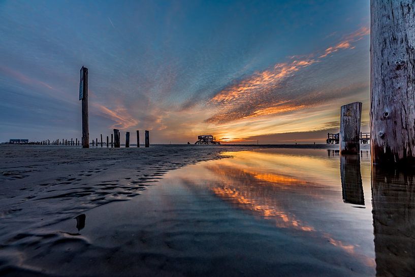 Zonsondergang in St. Peter Ording, aan de Duitse noordzeekust van Marco de Jong