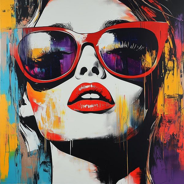 Vrouw met zonnebril Pop Art van ARTemberaubend