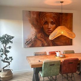 Customer photo: Modern portrait of a young woman in shades of orange and brown by Carla Van Iersel, on artframe