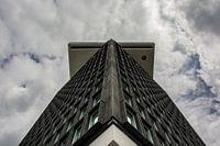 The tower of Amsterdam North into the cloudy sky.