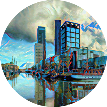 Futuristisch Schilderij Leeuwarden Skyline van Slimme Kunst.nl