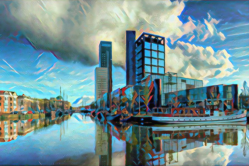 Peinture futuriste Ligne d'horizon de Leeuwarden par Slimme Kunst.nl