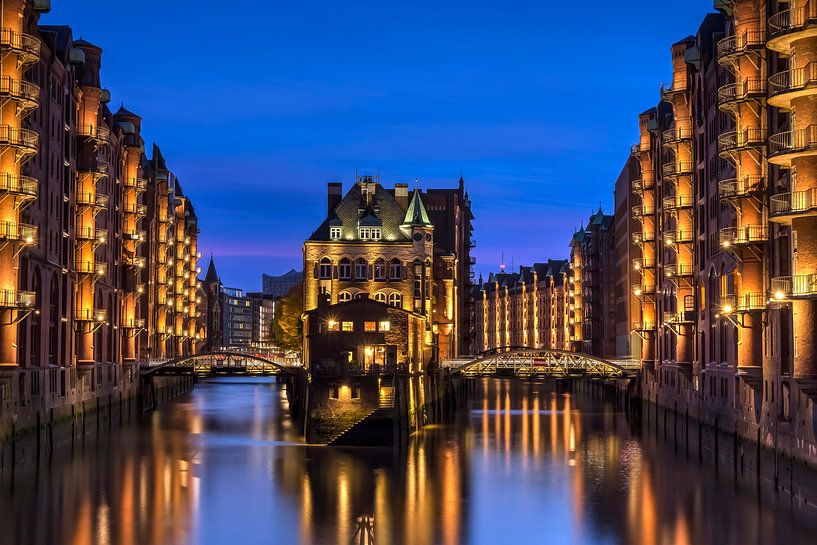 The Speicherstadt Hamburg at the blue hour by Michel Lask