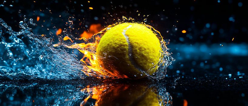 Burning tennis ball in splash water by Poster Art Shop