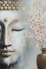 Moderner Japandi Zen Buddha mit Kirschblüten von Wilma Mesman