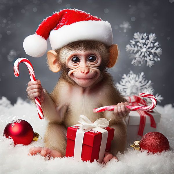Cute monkey with a Santa hat by Laly Laura