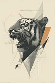 Tiger Geometric Portrait Abstract Line Art by Eva Lee