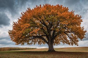 Majestätischer Herbstbaum im offenen Feld