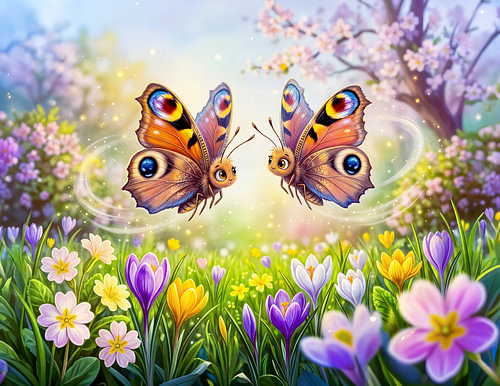 Butterflies Above Blooming Spring Meadow