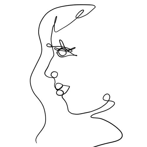 Lijntekening zwarte penstreken op witte achtergrond vormen een abstract zijaanzicht van een gezicht