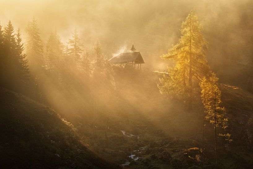 Alpine church in the morning fog, Daniel Řeřicha by 1x