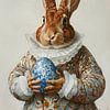 Klassischer Osterhase mit einem Ei im Delfter Blau-Stil von But First Framing