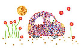 Spielzeugauto im Stil der Pointillismus-Bewegung von Studio Spanjersberg