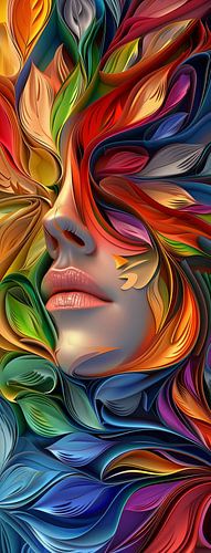 Colourful Face in Abstract Botanical Style