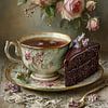 Chocoladetaart met Thee en Rozen - Romantisch Stilleven van Joriali Fine Art