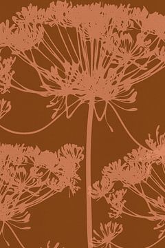 Retro bloemen in terracotta en koraalroze van Dina Dankers