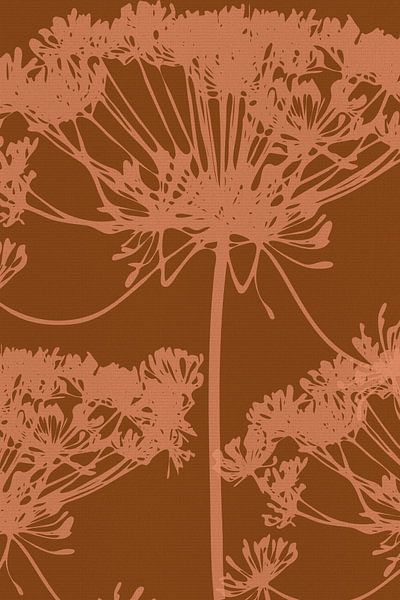 Retro flowers in terracotta and coral pink by Dina Dankers