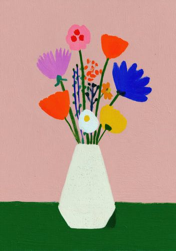 Kleurrijk boeket in een witte vaas