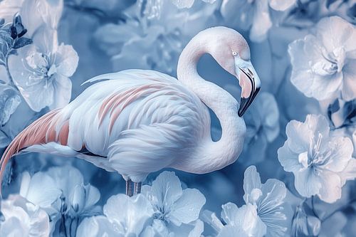 Flamingo in Dreamy Floral Splendour by Eva Lee