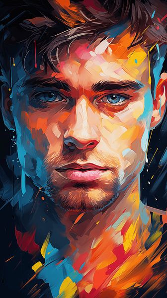 Portrait d'un homme abstrait au visage peint, aquarelle peinture à l'huile design, vertical par Animaflora PicsStock